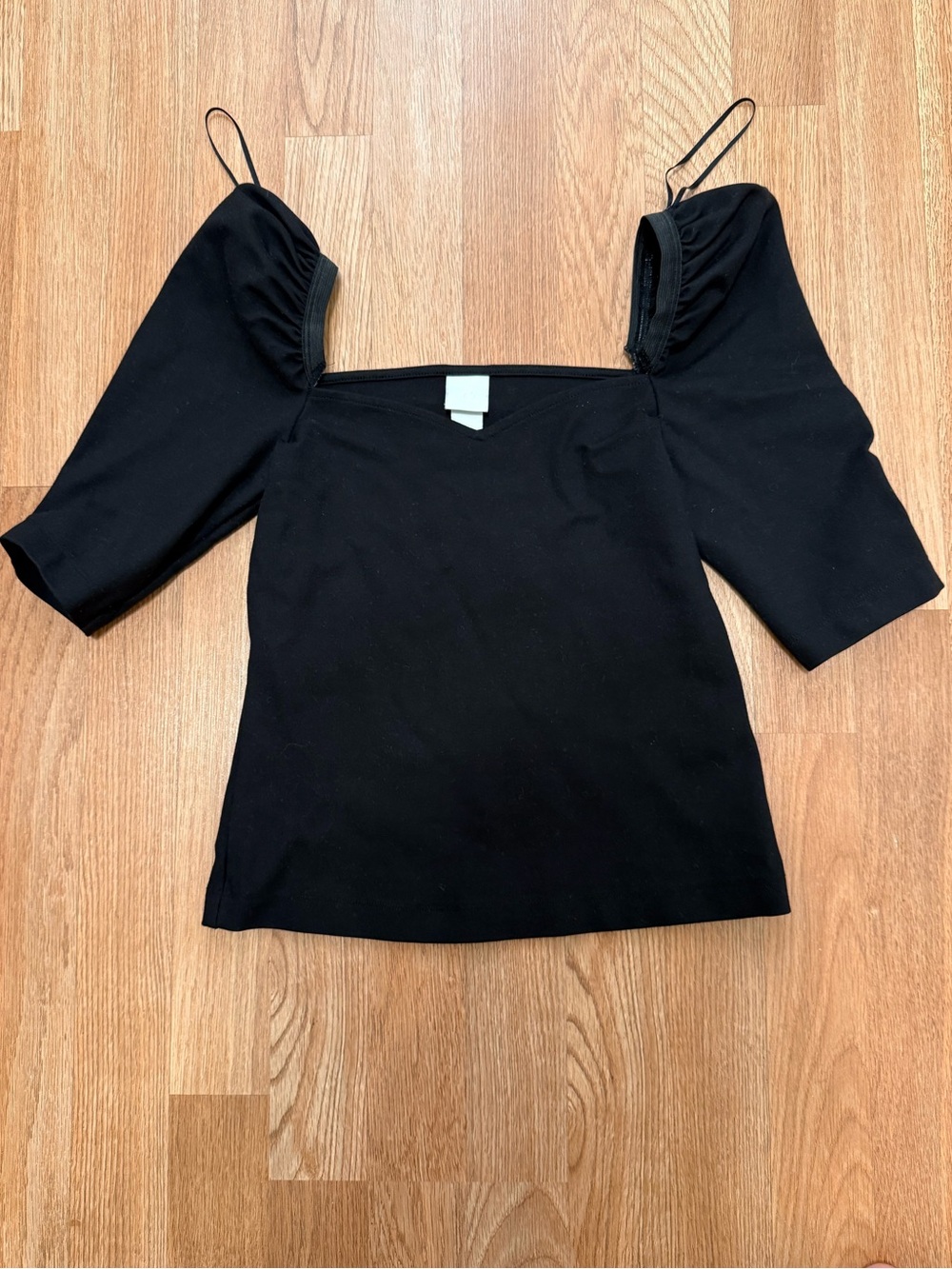 H&M Black Off-Shoulder Square Neck Blouse with Slim Straps